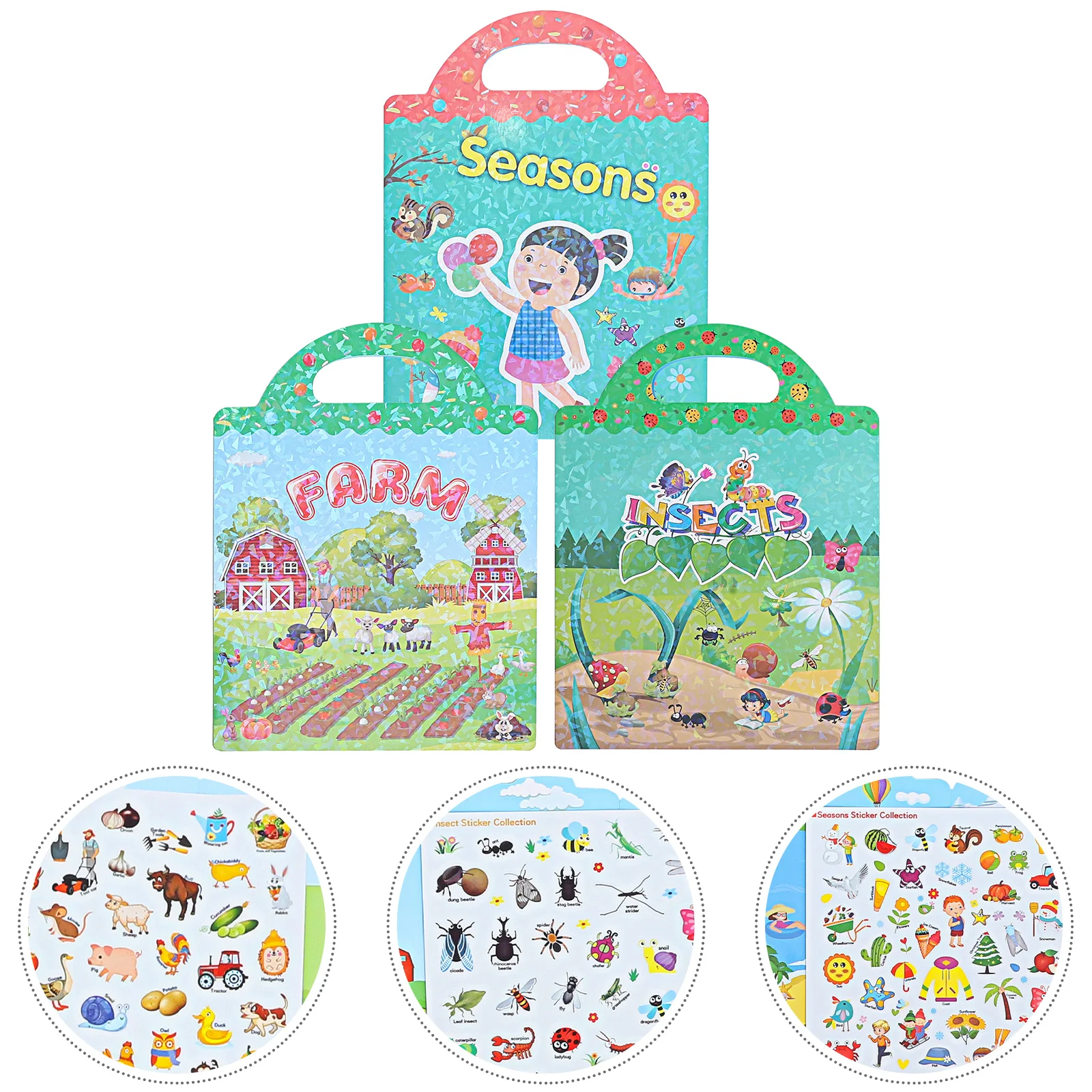

3 Sets Animal Toys Stick DIY Book Stickers Reusable Education Books Waterproof Environmental Protection Scene For Toddler Child