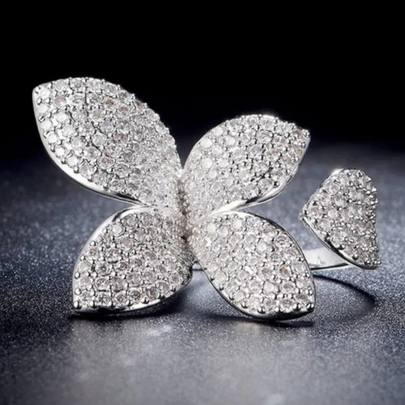

Cute Princess Style Crystal Butterfly Women's Open Ring For Weed Accessories Adjustable Ring Jewelry 2020