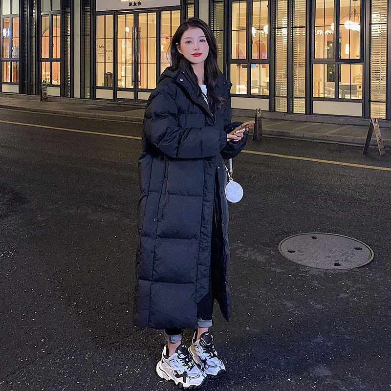 2022 Warm Women's Winter Parkas with Hooded Oversize Straight Thick Button Casual Cotton Padded Coat Soft White Jacket