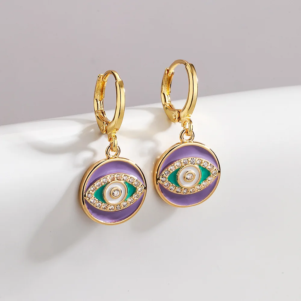 

Fashion Trending Bohemian Style Plating 18K Gold Drop Oil Zircon Earrings For Women Evil Eyes Earrings For Women Party Gift