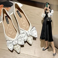 womengirls sweet dot bowknot flat shoes pointed toe plaid sequined cloth ballet flats women soft bottom moccasins plus size 43