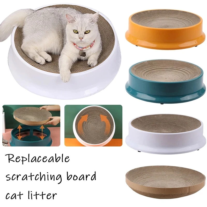 

Round Cat Scratching Board Toy Funny Claw Grinder Corrugated Paper Kitten Bed Wear-resistant Scratcher Can Replace Nest for Cats