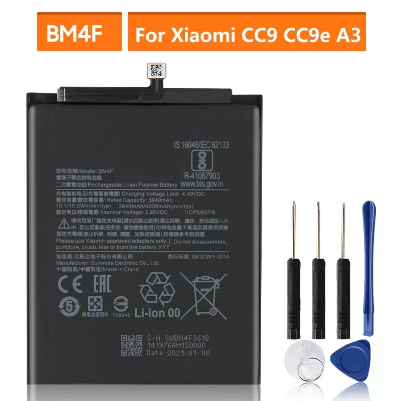 

2023New Replacement Battery For Xiaomi CC9 CC9e CC9 e Mi A3 Mi9 Lite BM4F Rechargeable Phone Battery 4030mAh