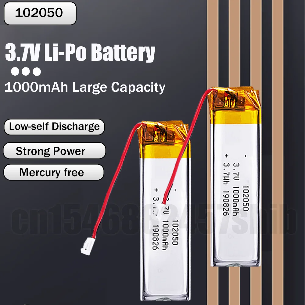 102050 3.7V 1000mAh Lithium Polymer Rechargeable Battery With PCB For MP3 GPS Recording Pen LED Light Bluetooth Headset Speaker - купить по