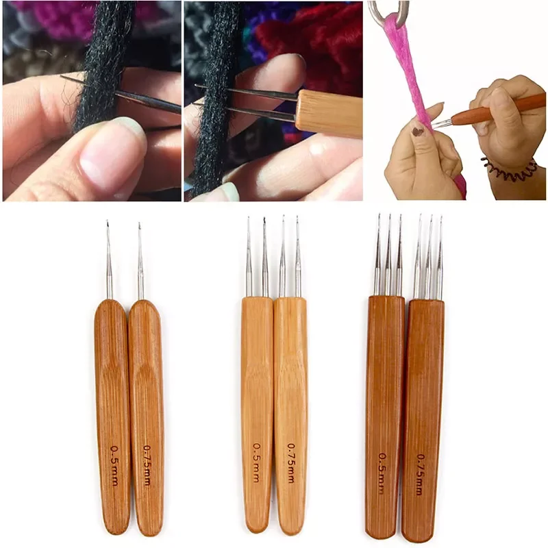 

NEW IN Profeesional Dreadlock Crochet Bamboo Handle Hook 0.5Mm 0.75Mm 1-Hook 2-Hooks 3-Hooks Needle For Dreads Lock Needle 1Pcs/