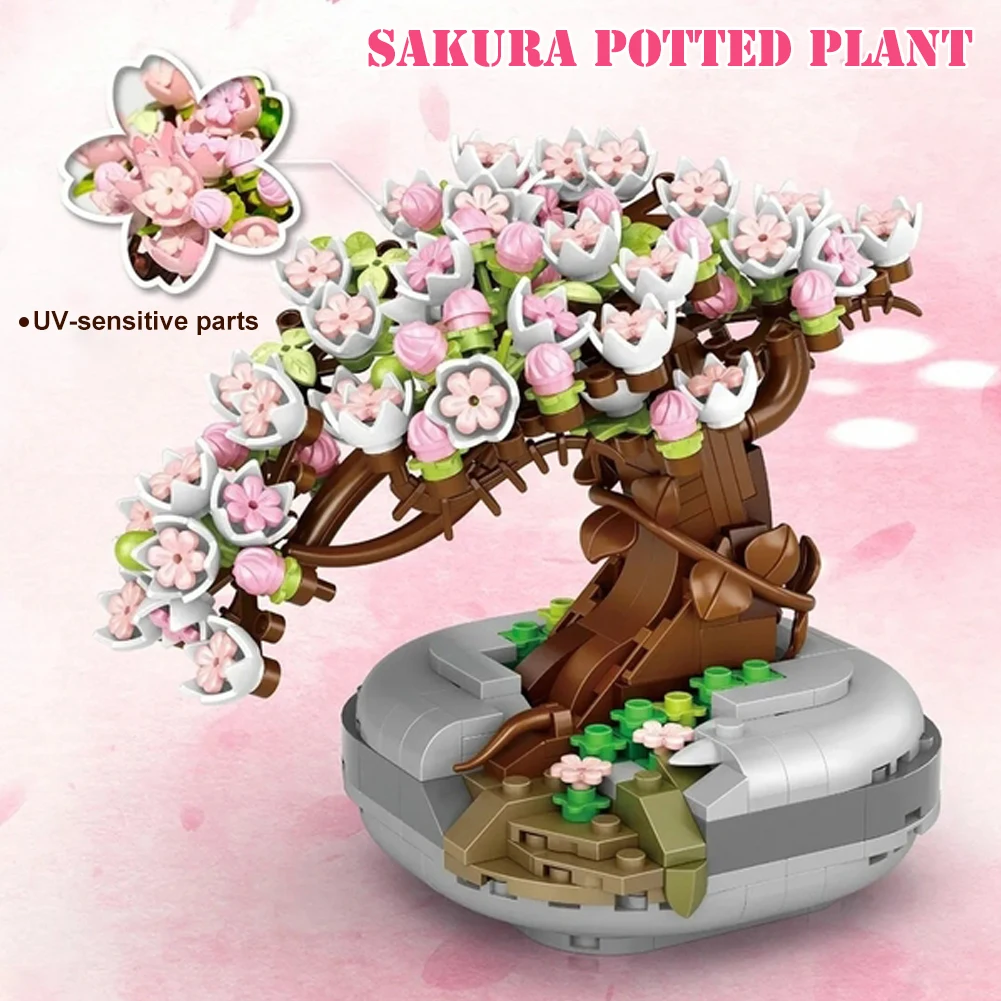 LOZ цветочный город розовый мини Сакура Вишневое дерево персик цветок бонсай 3D