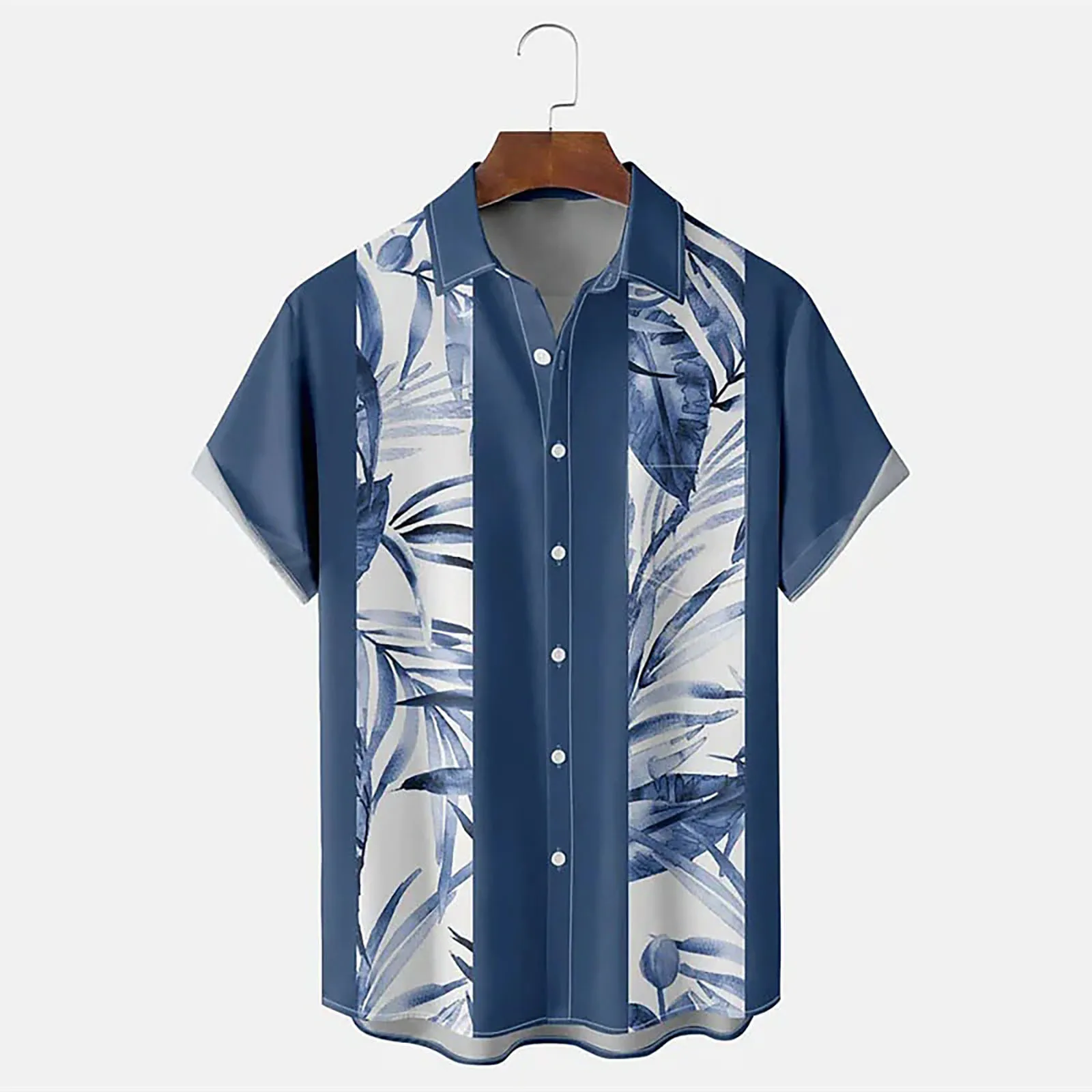 

Мужская пляжная рубашка с пуговицами, голубая рубашка с цветочным принтом, с тропическим принтом, для отдыха, уличная одежда для весны и осени,
