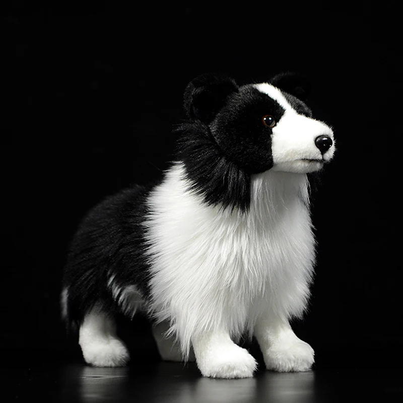 

25cm Original Border Collie Dog Plush Toys Kids Stuffed Black Cute Child Gift Lifelike Animal Doll Model For Kids Birthday Gifts