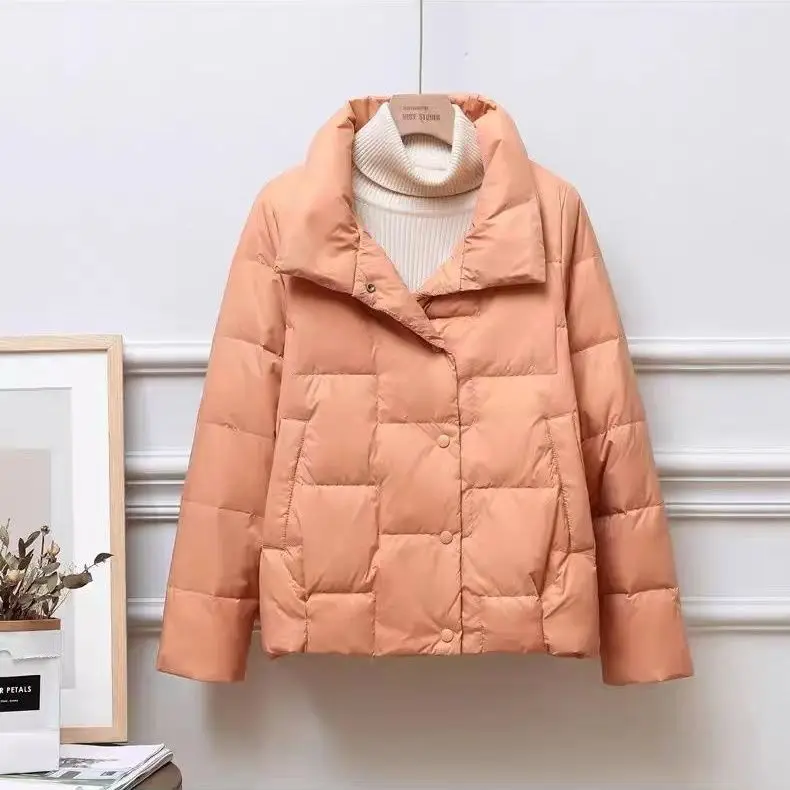2023 News Winter Women White Duck Down Coat Casual Warm Jacket Female Short Pockets Buttons Warm Ladies Stand Collar M13