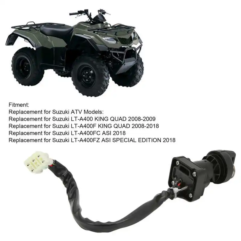 

ATV Ignition Key Switch Black Rustproof Antiaging Replacement for Suzuki LT‑A400 LT‑A400F KING QUAD 400 2008-2018