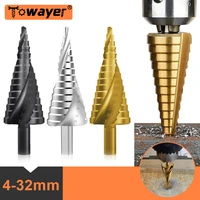 4 32 hss titanium coated step drill bit spiral grooved high speed steel tool wood metal hole cutter cone drilling tools