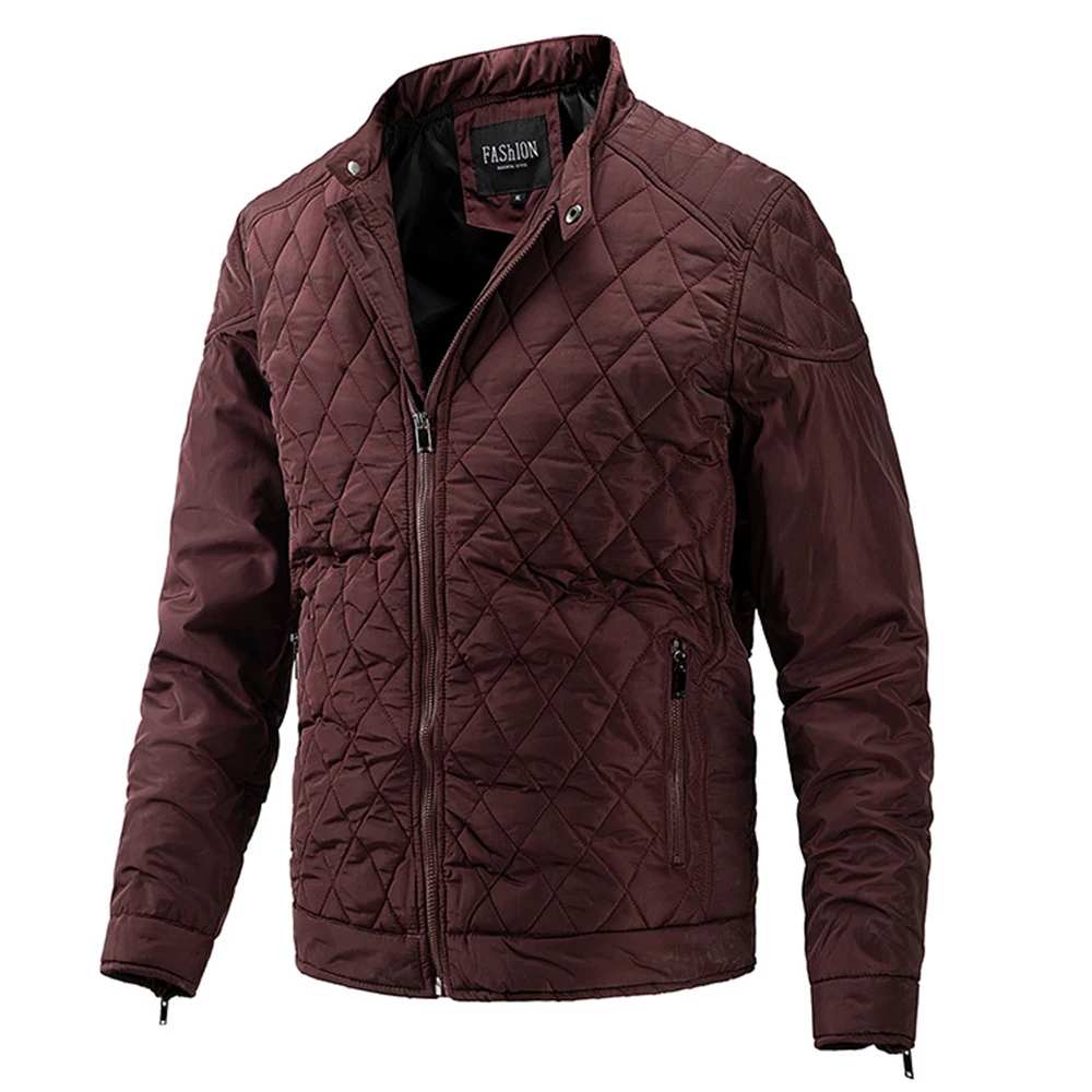 ERIDANUS 2022 New Hot Diamond-shaped Plaid Light Winter Cotton Jacket Stand-up Collar Solid Color Men's Cotton Clothing MWM156