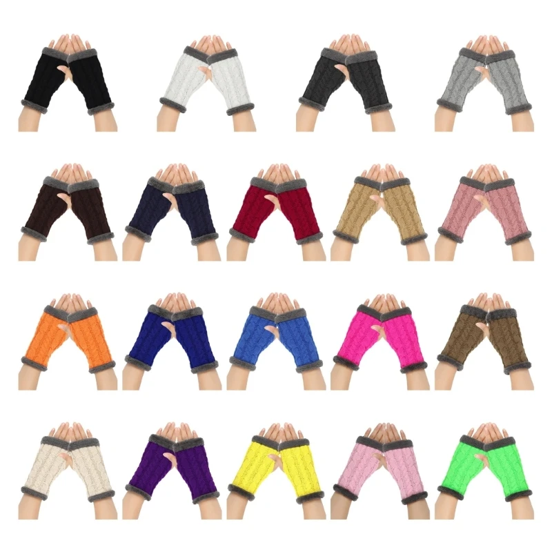 

MXMB зимние теплые вязаные перчатки с половиной пальца для женщин и мужчин однотонные эластичные варежки