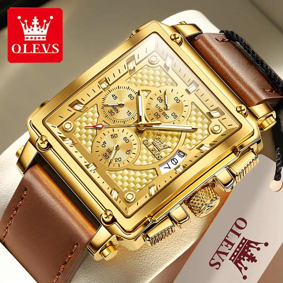

2022 OLEVS Gold Wrist Watches For Men Top Luxury Brand Waterproof Square Golden Chronograph Male Wristwatches Relogio Masculino