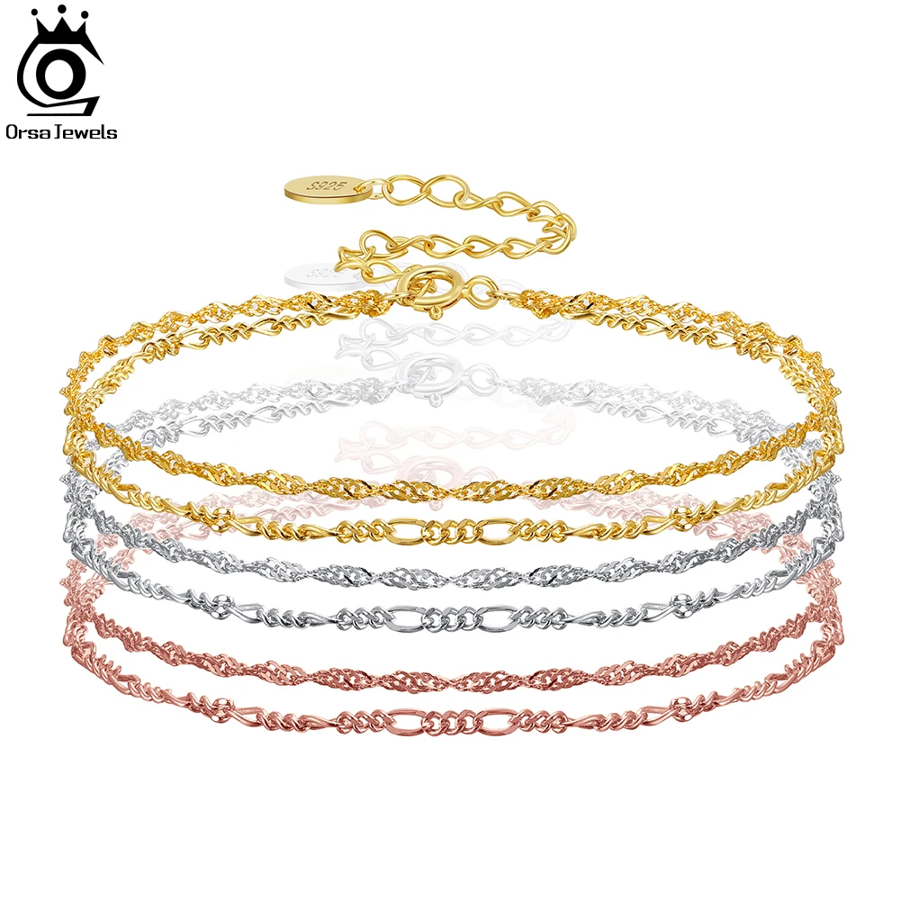 

ORSA JEWELS, однотонный двухслойный браслет из серебра 925 пробы, итальянская посуда для воды, браслет-цепочка с бриллиантами для женщин и девочек ...