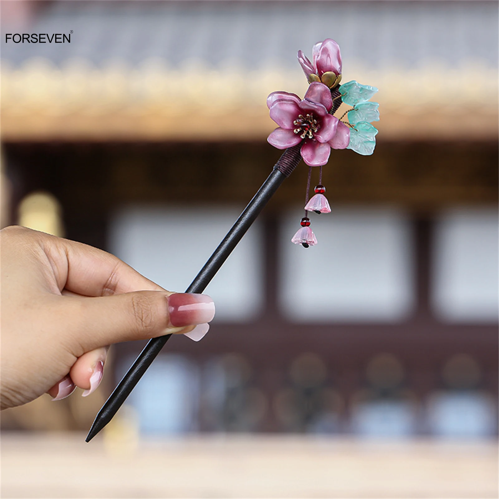 Деревянные палочки для волос с белым/фиолетовым цветком Ретро китайские еды