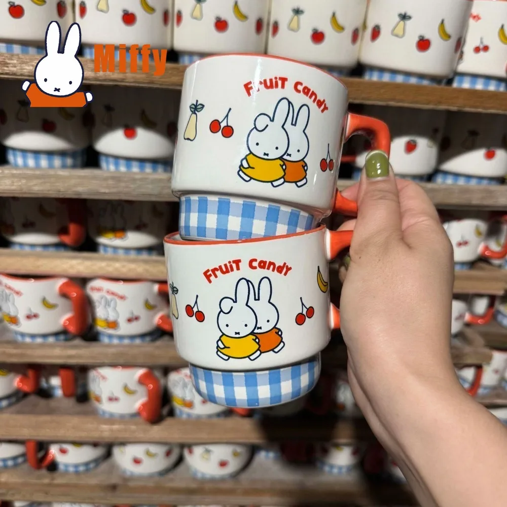 Фото Керамическая кружка Kawaii Miffy: милая чашка для кофе с кроликом, штабелируемая кружка для молока и воды, фарфоровая посуда для завтрака, сока, овсянки, подарок №5