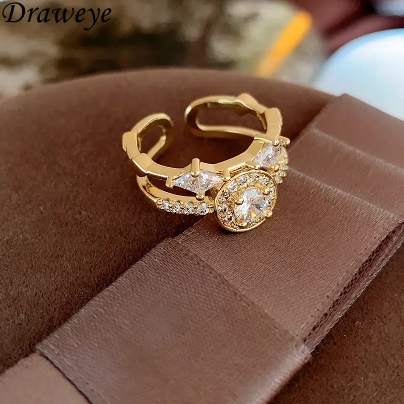

Двухслойные кольца Draweye для женщин, металлические винтажные кольца в Корейском стиле, Женские Геометрические Новые простые элегантные ювелирные изделия