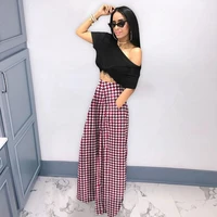 fashion sexy houndstooth print wide leg pants women 2021 fall winter clothes club outfits lounge streetwear y2k wholesale items