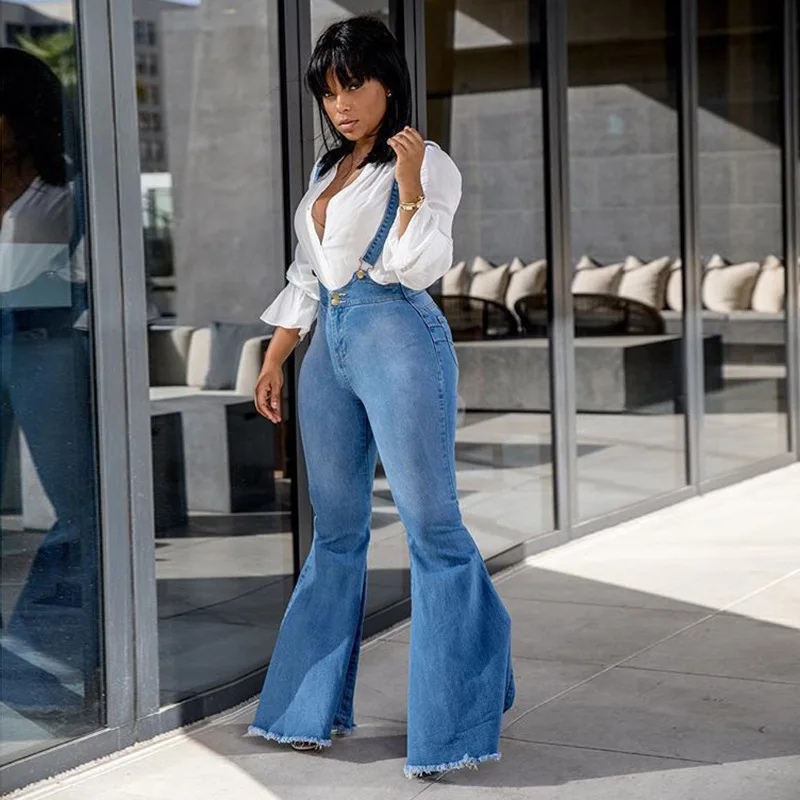 2021 New Spring Sexy High Waist High Waist Vintage African Long Jeans Casaul Trousers for Women Overalls Jean Suspender Pants
