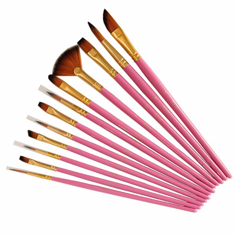 

12Pcs Nylon Hair Wooden Handle Watercolor Paint Brush Pen Set DIY Oil Acrylic Painting Art Paint Brushes Draw Supplies