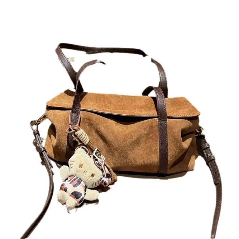 2024Замшевые сумки-хобо для женщин сумка с напуском большая коричневая сумка-тоут