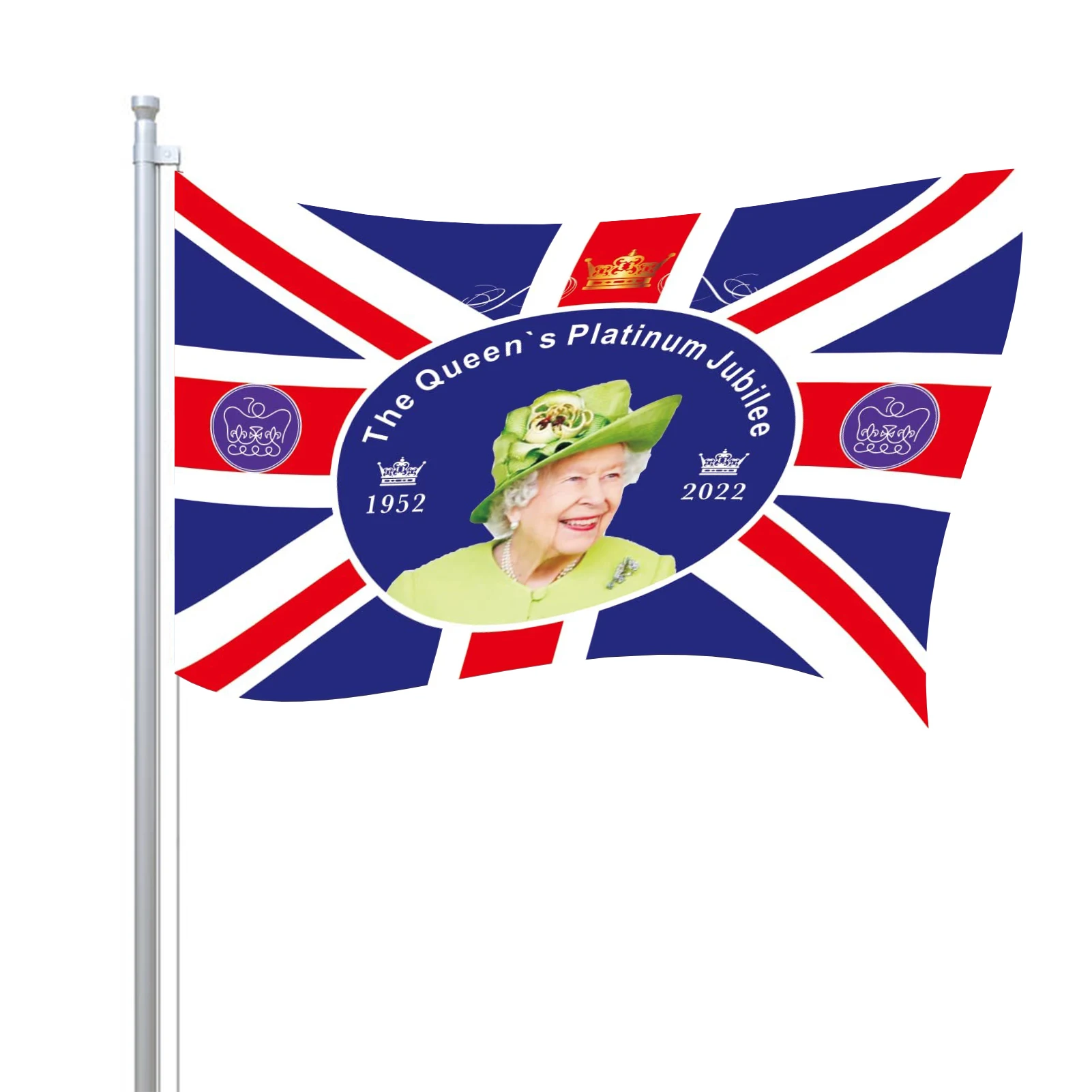 

Флаг королевы платина, Юбилейный флаг 2022 Союза Джека, флаг с ее Величеством королевой 70-й годовщиной, британский памятный Декор 3x5 футов