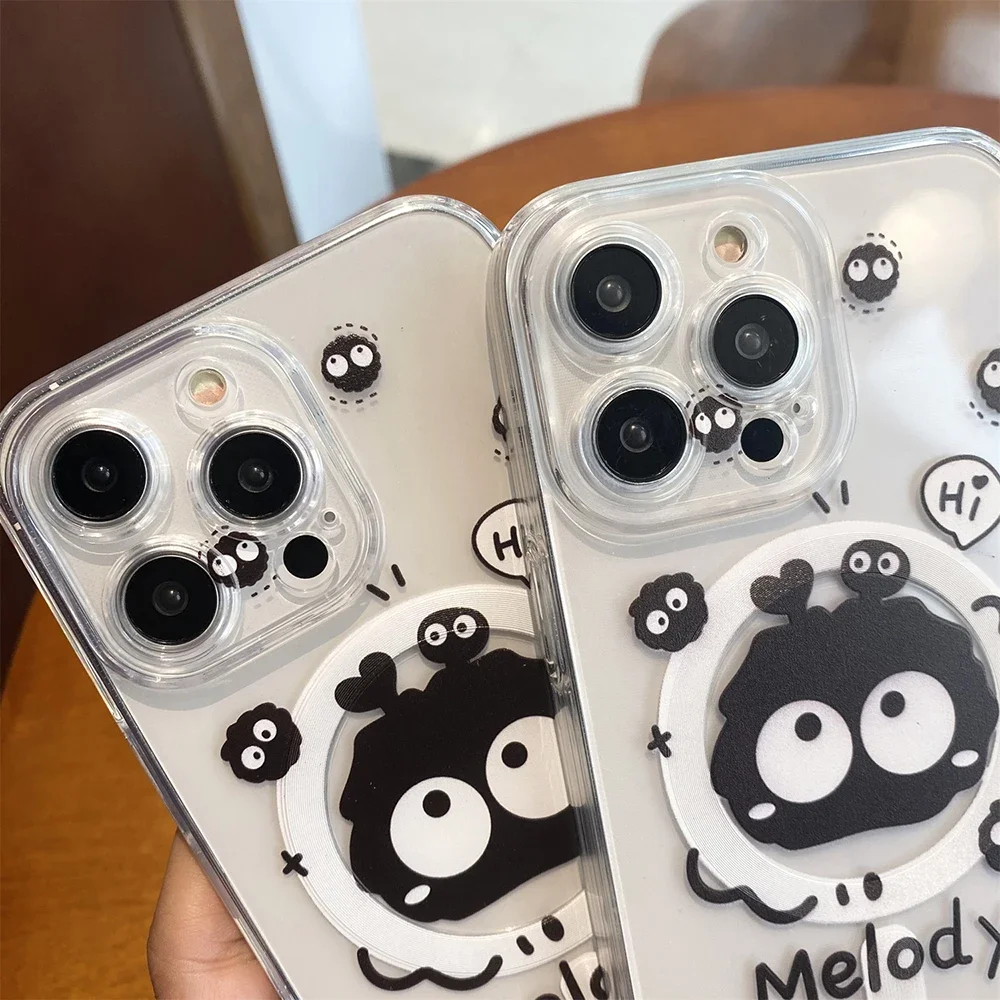 Фото Магнитный чехол для телефона с рисунком Susuwatari Magsafe для iPhone 16, 15, 14, 13, 12, 11, 8, 7 Plus Pro Max X XR XSMax, мягкий прозрачный чехол из ТПУ №2