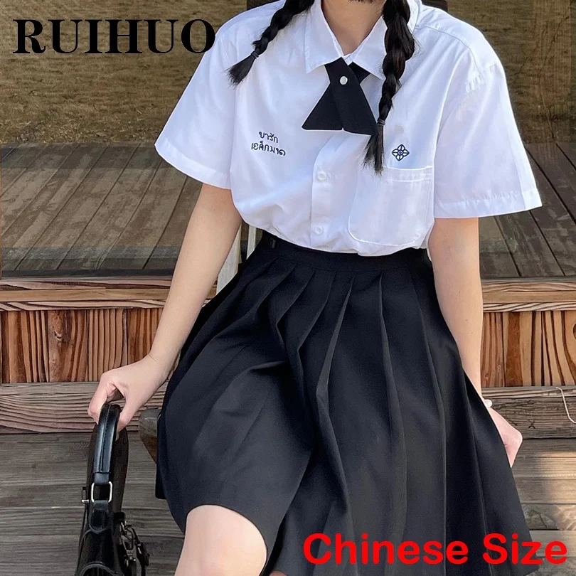 

RUIHUO Kawaii Белая рубашка Женский Топ милая блузка с коротким рукавом в Корейском стиле летняя одежда корейская мода женская размер