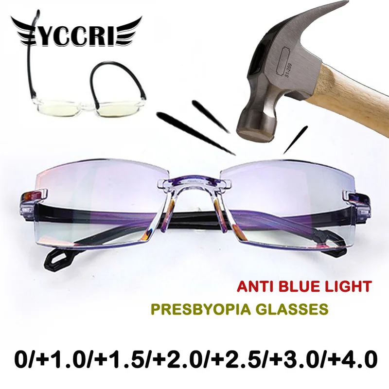 

2022 Men Women Rimless Reading Glasses Anti Blue Light Bifocal Far Near Magnification Eyewear Presbyopic Glasses 0 to +4.0