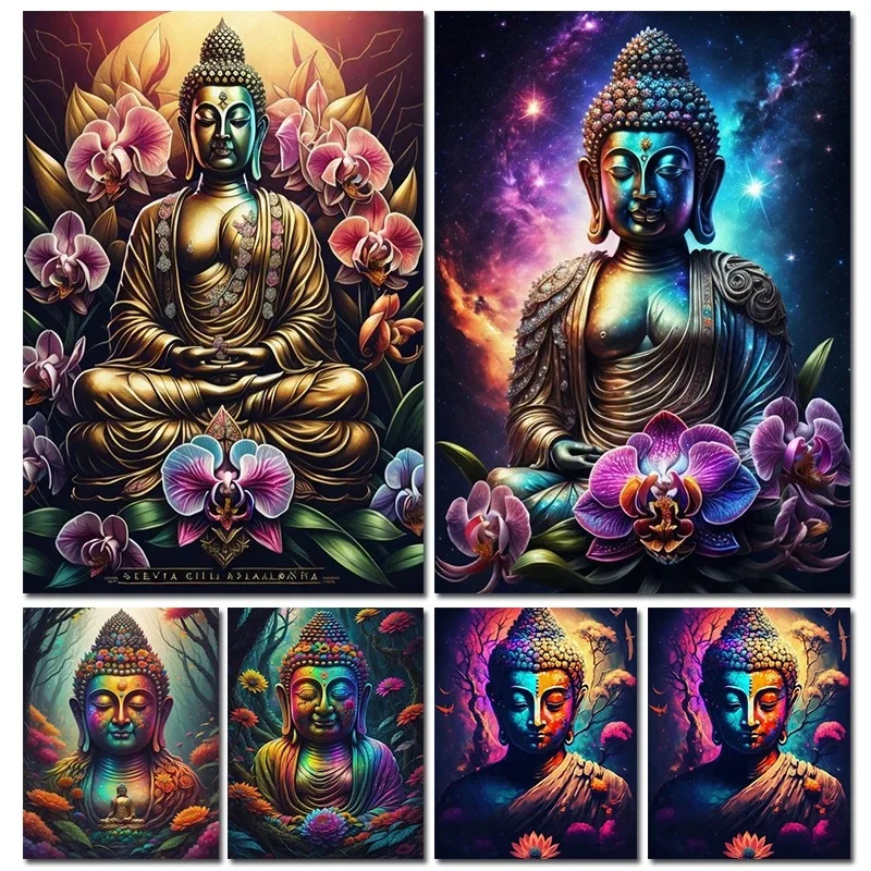 Орхидея металлическая Будда полная квадратная круглая алмазная живопись распродажа Алмазная мозаика религиозный портрет картина искусственная бриллиант Y1189