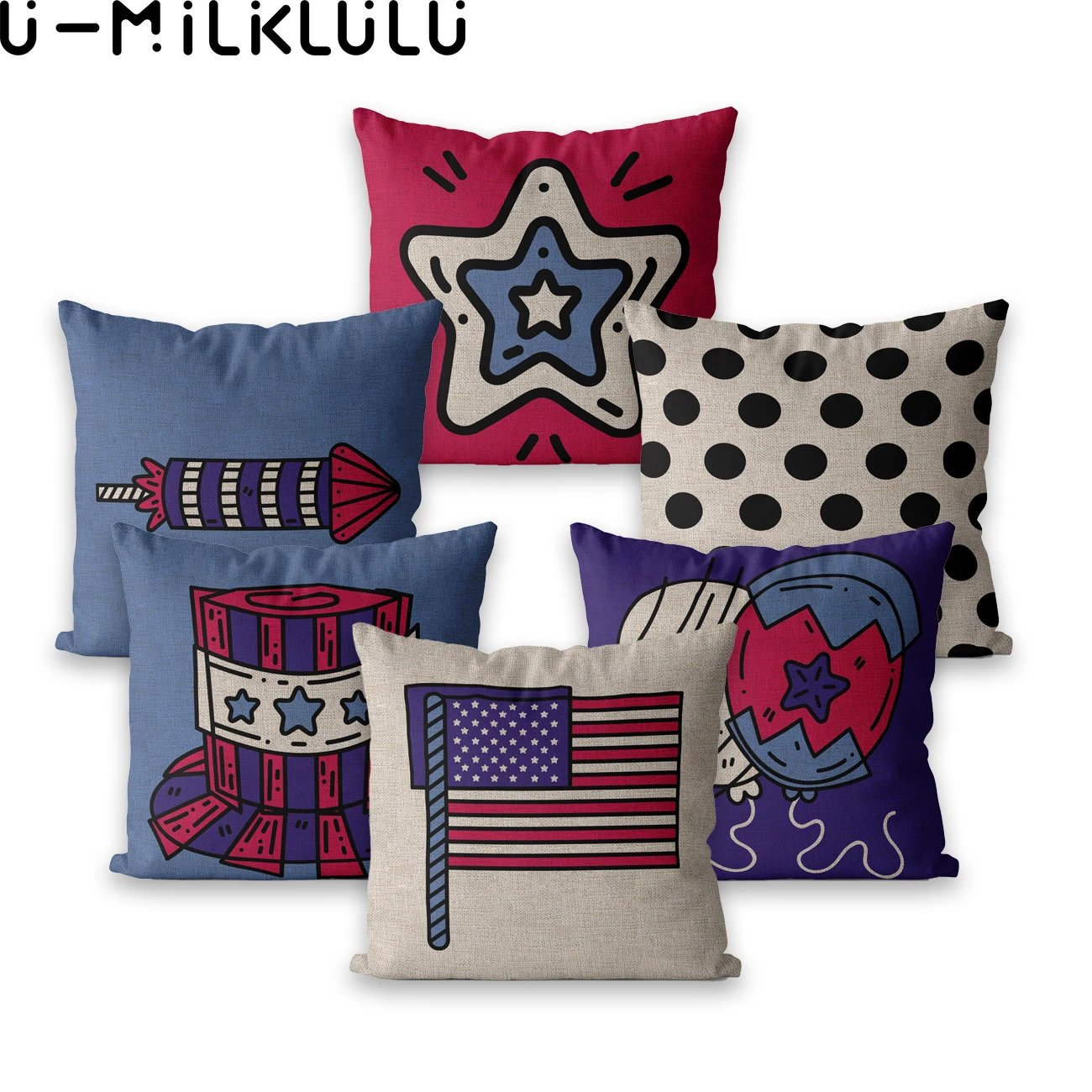 American Independence Day Retro Cojines Decorativos Para Sofá 40X40 45*45 Striped Art Couch Cushion Cover Blue Pink Pillowcase