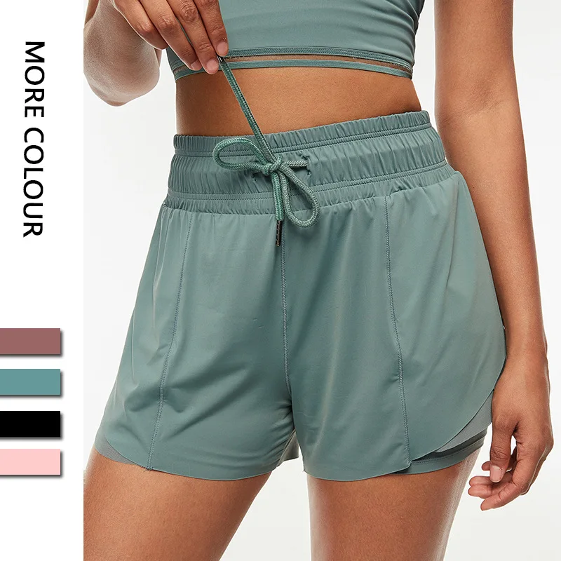 Elmsk Fake Two-Piece  Anti-Light Yoga Shorts Fitness Bermuda Women 2023 Summer New Women's Drawstring Outdoor Sports Shorts