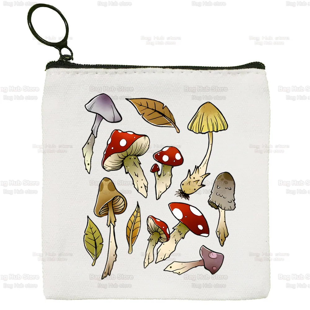Mushroom Kawaii Simple Coin Purse Female Student Canvas Ulzzang Grunge Cute Key Bag Graphic Aesthetic Mini Clutch Small Purse