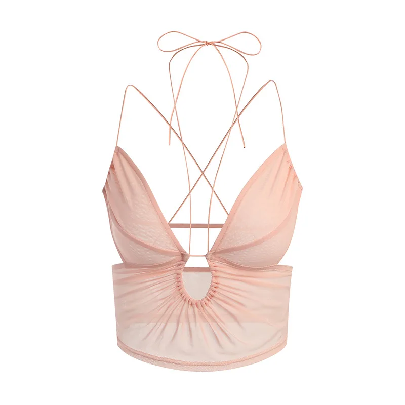 

Женская модная майка с V-образным вырезом, укороченный топ с рюшами и кулиской Y2k, летние сексуальные майки с бретельками, топ с открытым пупк...