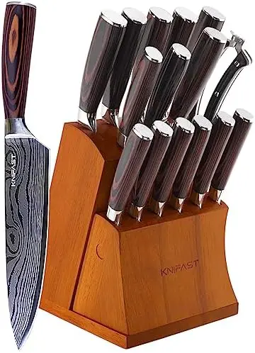

Набор из 16 кухонных ножей с деревянным блоком, профессиональный набор поварских ножей из немецкой высокоуглеродистой нержавеющей стали Ultra S