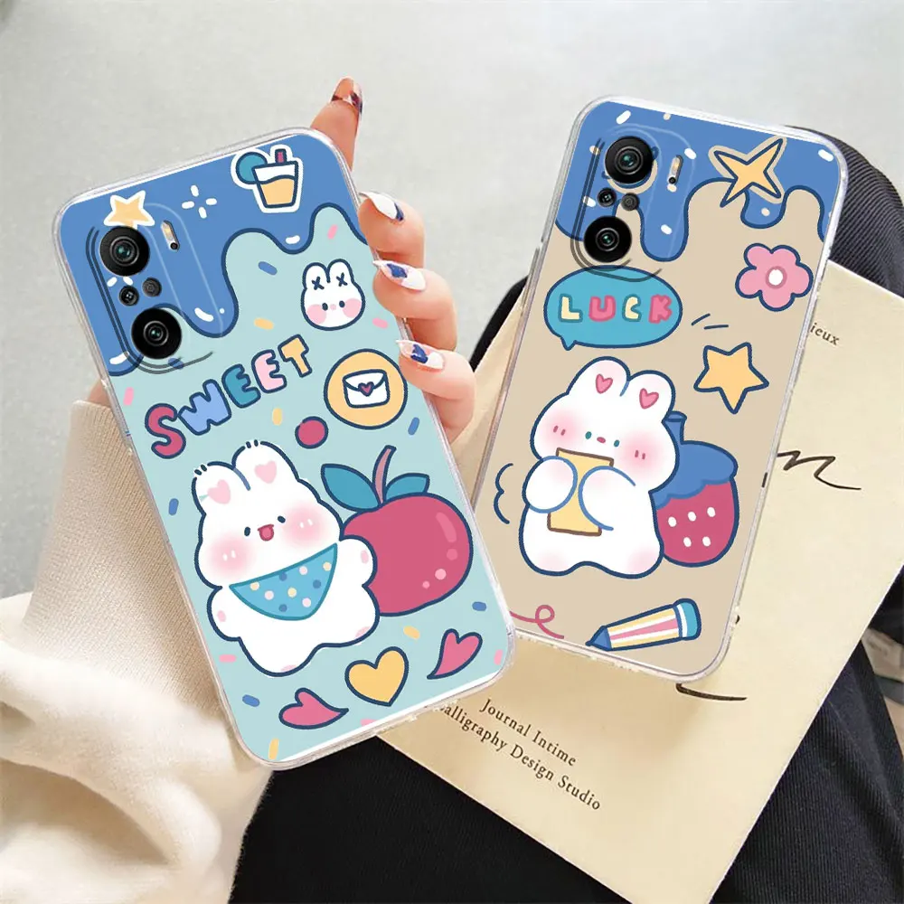 

Clear Phone Case For Redmi K60 K50 K40 K40S K30 K20 12C 10X 10A 9T 9A 9 8 CC9 CIVI 2 Pro Case Funda Shell Cartoon Cream Rabbit