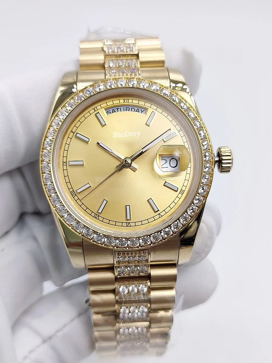 Классические женские часы 36 мм бриллиантовый ремешок механический механизм