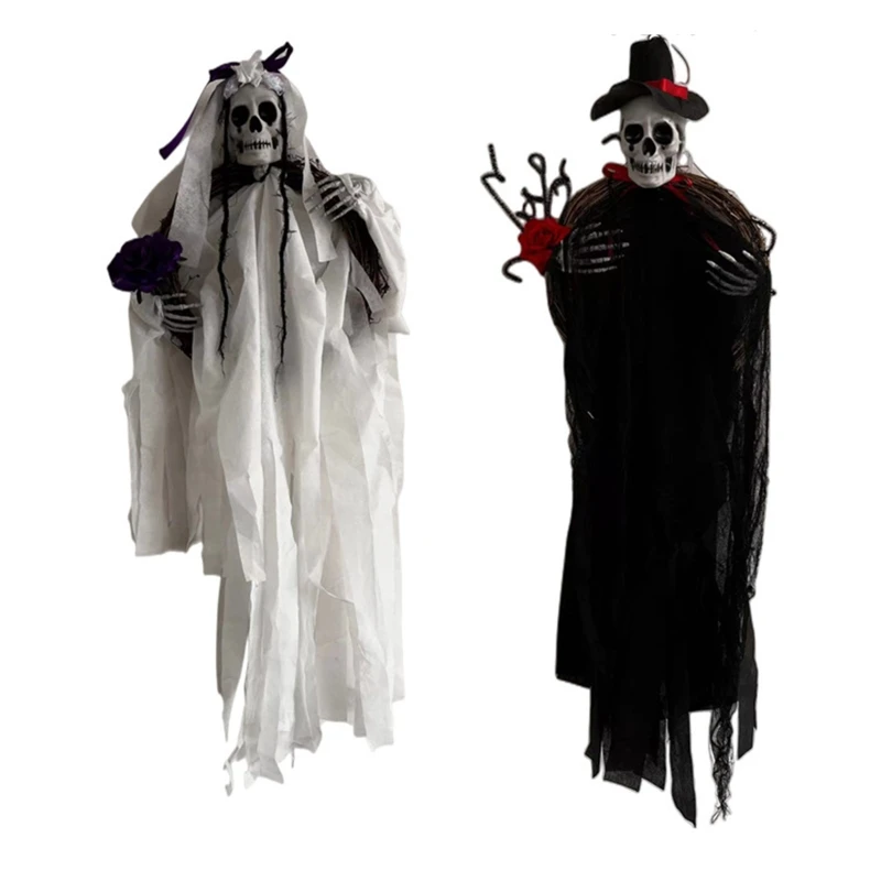 

27RE Skull Ghost Doll Hanging Ornaments Weird Aesthetic for Halloween Party Wall