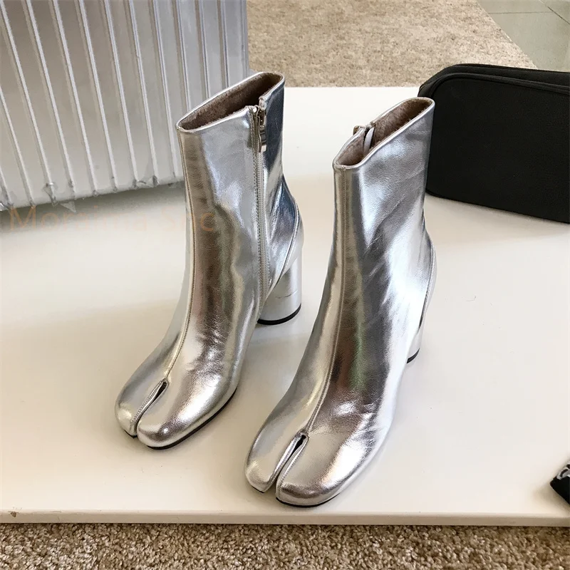 2023 Brand Design Tabi Boots Split Toe Chunky High Heel Women Boots Leather Zapatos Mujer Fashion Autumn Women Shoes Botas Mujer