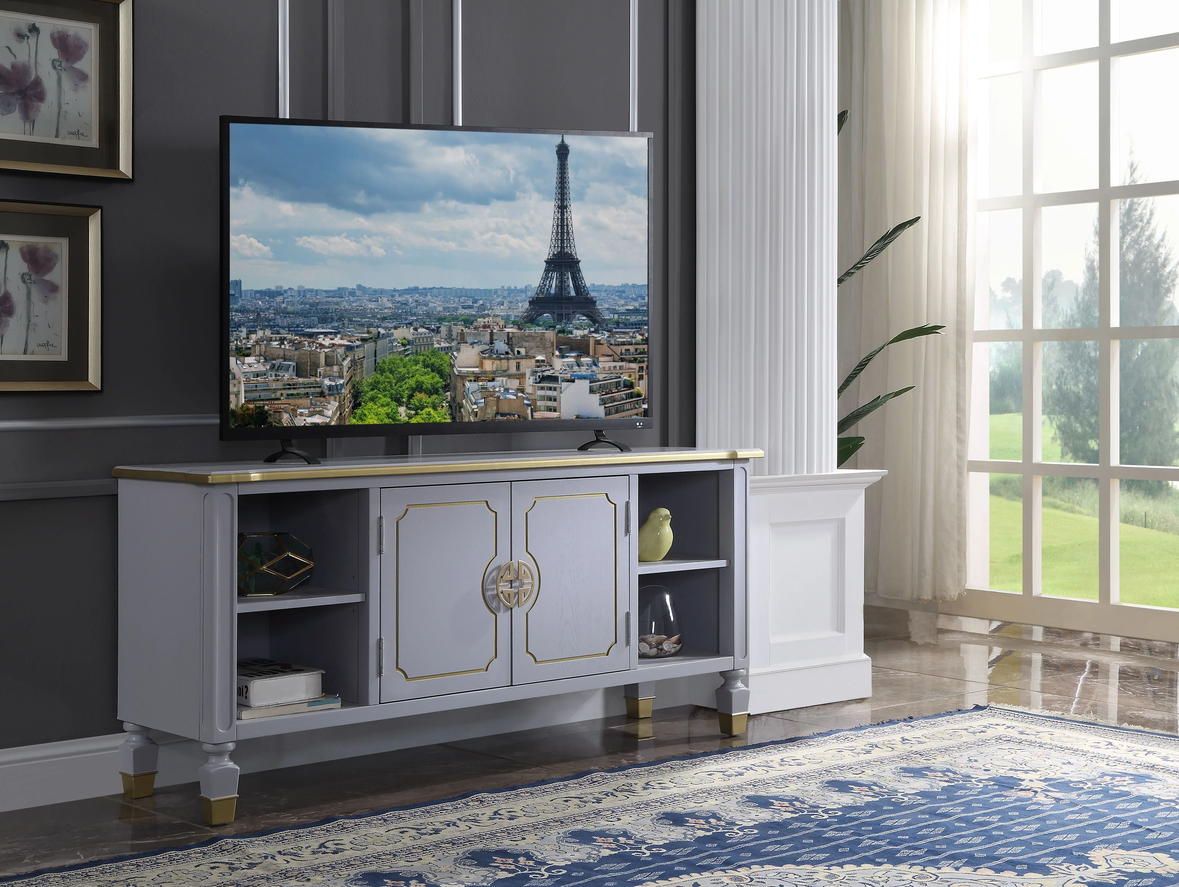 

TV Stand, Pearl Gray Finish