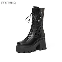 fxycmmcq 2022 early spring new all match retro thick soled muffin zipper ladies hollow boots c22 12