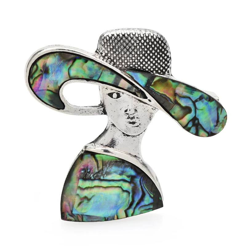 

Wuli&baby Abalone Shell Girl Wear Hat Brooch Pins Party Jewelry Pins Women Original Metal Badge 2022 Gift