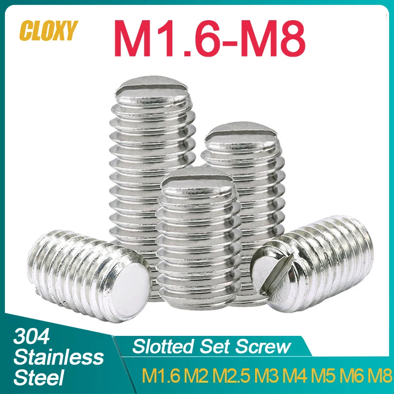 10/ 20/ 50pcs M2 M2.5 M3 M4 M5 M6 M8 304 Stainless Steel Slotted Head Set Screw Flat Point  Set Grub Screw Headless Set Screws