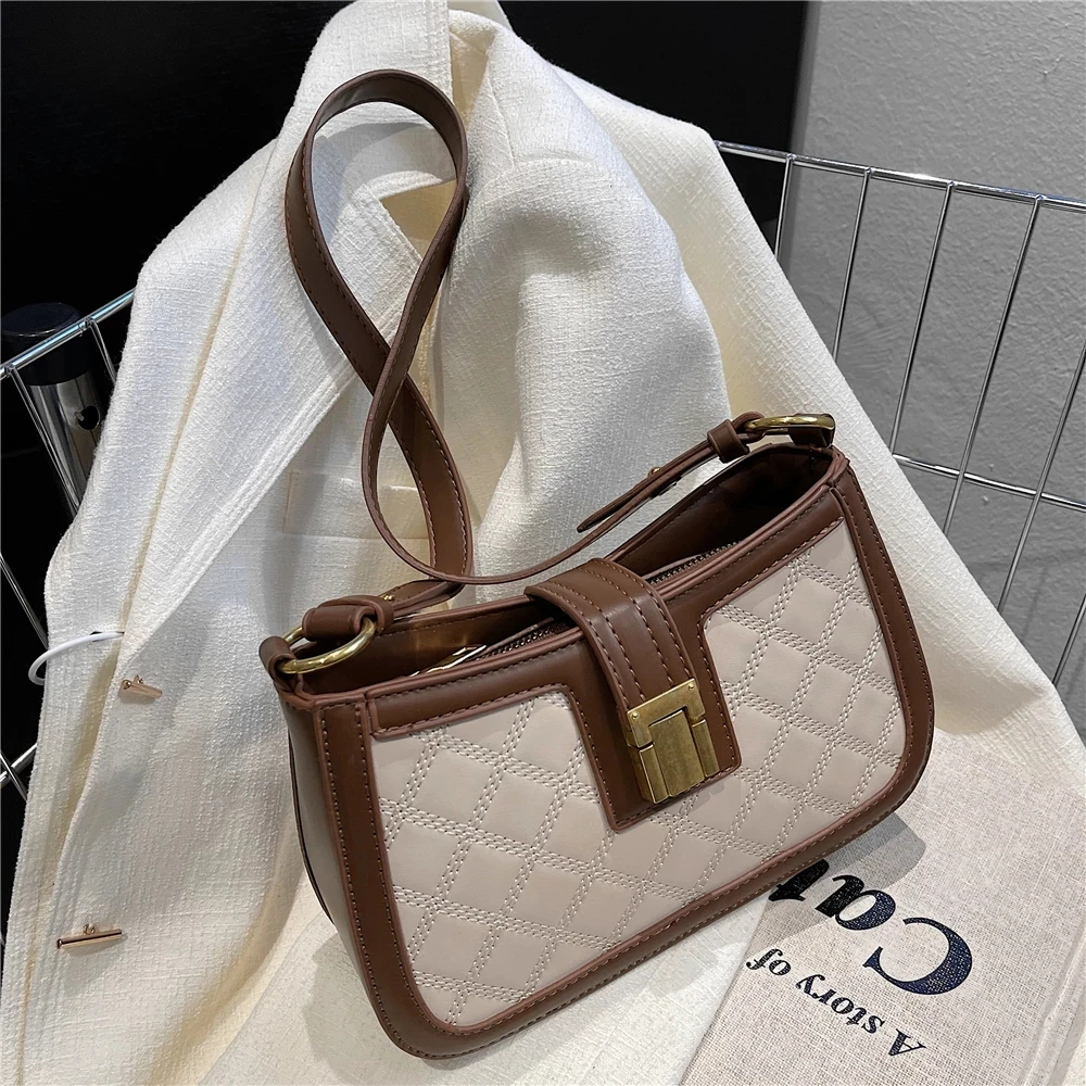 

Vintage Crossbody Messenger Shoulder Bags For Women 2022 Quilted Lock Brand Designer Baguette Luxury Small Ladies Handbags Purse