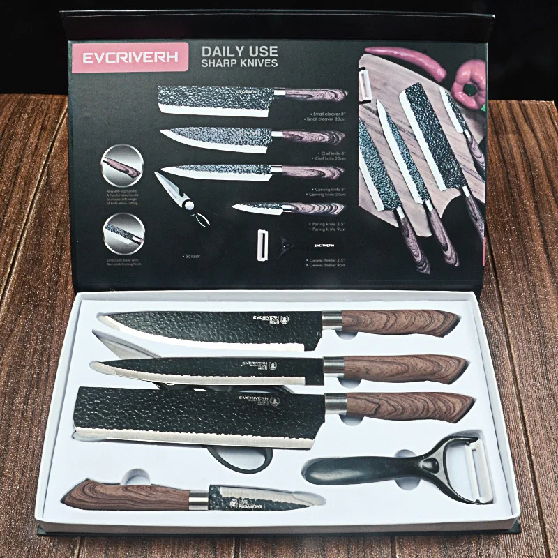 

Kitchen knife set black tie non stick knife 6-Piece set chef meat cutting fruit knife gift set knife