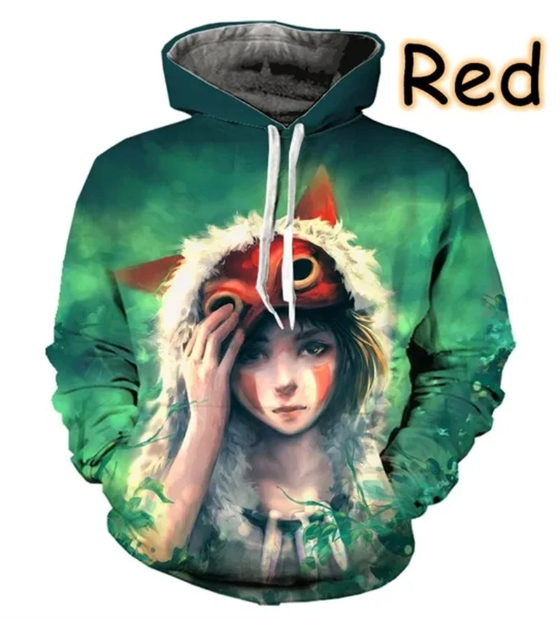 

Новые толстовки с капюшоном в стиле аниме принцессы Мононоке, толстовка, одежда для тренировок, удобные дышащие свободные спортивные толстовки с 3D-графикой, мужская одежда