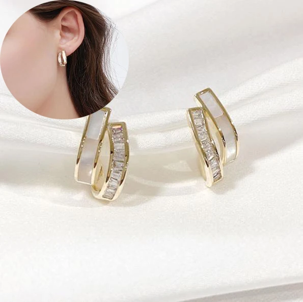 

Женские серьги-гвоздики из циркона, элегантные металлические серьги в форме ракушки с цирконом, корейские ювелирные украшения для вечевече...