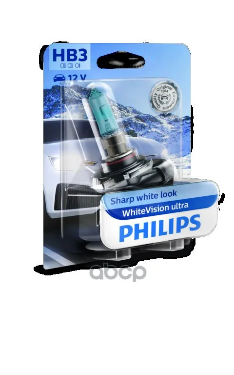 Лампа Галогенная Hb3 12v Whitevision Ultra 1шт Блистер (Яркий Белый Свет) Philips арт. 9005WVUB1 -