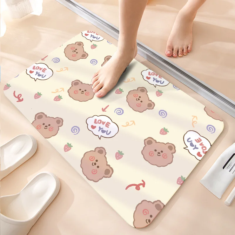 

INS Cartoon Bear Anti-Slip Mats Diatomite Bath Mat Fast Drying Toilet Rug Quick Dry WC Mat Carpet In The Bathroom Shower Mat